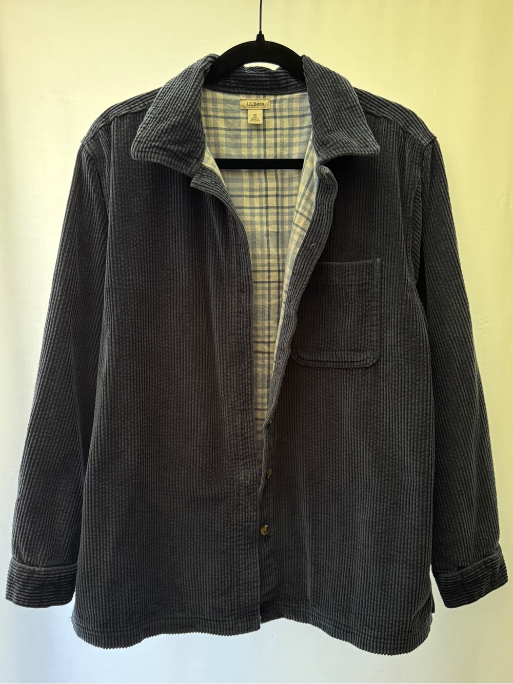 L.L. Bean Navy Corduroy Shirt Jacket Fleece Lined Size Medium